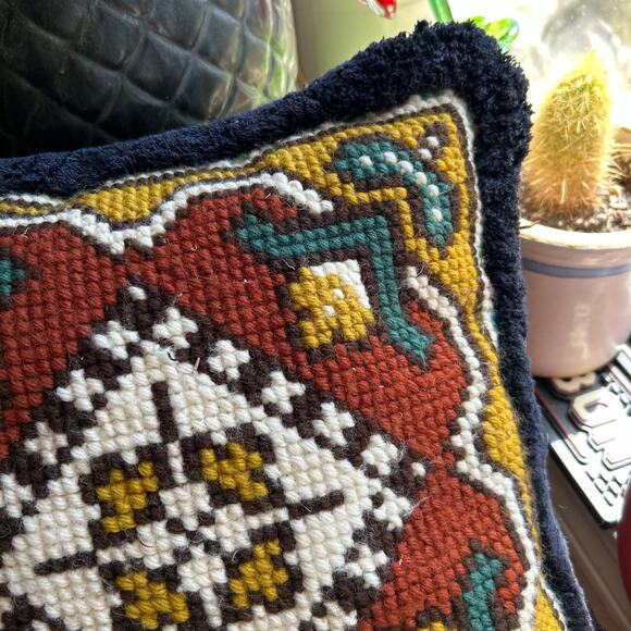 Vintage Mid-Century Needelpoint Pillow boho southwest - Picture 3 of 8